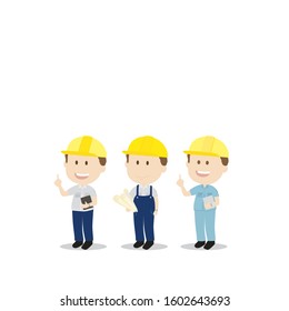 Three construction engineer worker on white background.