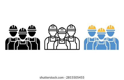 Three construction workers wearing hard hats and face masks