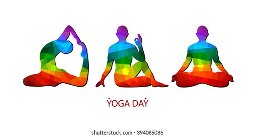 three contours of men in the yoga poses on a waite background