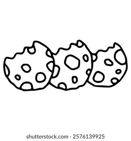 three cookies with bite marks hand drawn doodle outline icon