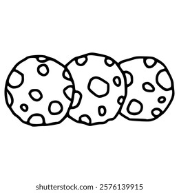three cookies hand drawn doodle outline icon