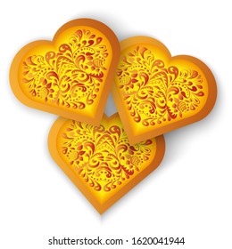 Three cookies heart,  isolated on white background, design for Valentine Day,  vector  illustration