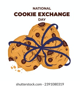 Three cookies tied with a blue ribbon to celebrate National cookie exchange day on December 22nd, important day