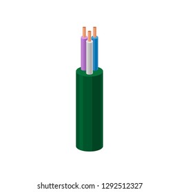 Three core electric cable, connection copper wires, electrical supplies vector Illustration