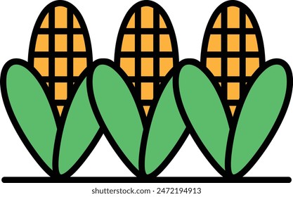 Three corn cobs are shown in a row, with the middle one being the tallest. The cobs are all black and white, giving the image a simple and clean look