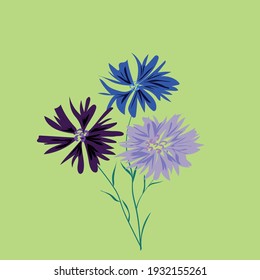Tres flores de maíz sobre un fondo verde