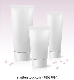 Three cosmetic tube. Illustration on pink background