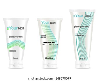 Three cosmetic tubes with simple fresh design . Place for your text. Vector