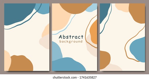 Three covers of abstract background. Trendy universal artistic template. Scandinavian style. Modern backdrop. Good for invitation, poster, banner, flyer, printing, card, social ad. Vector illustration
