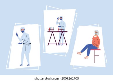 three covid19 testing set icons