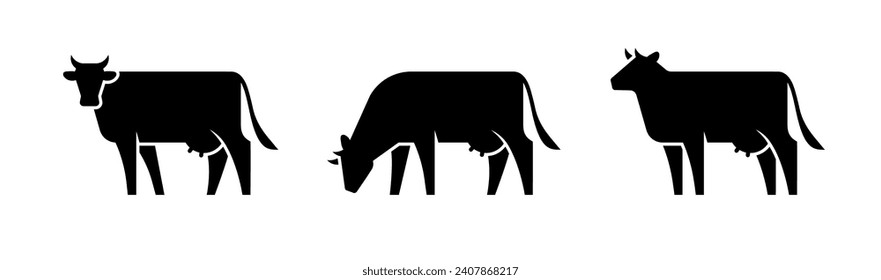 Three cow silhouettes. Milk, dairy products symbol.