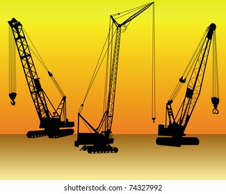 three cranes on an orange background