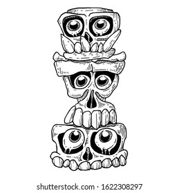 THREE CRAZY SKULL VECTOR ART DRAWING STYLE DESIGN