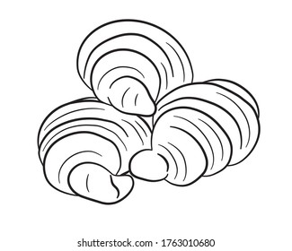 Three croissants cartoon icon. Line art. Vector isolated on white background for cafe, bistro, restaurant menu design design, labels and packaging. Fashionable illustration. Cartoon style. Vector illu