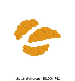 Three croissants. Vector illustration in a cartoon style on a white background. For cafe, restaurant, bakery. Delicious breakfast food