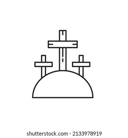 Three cross hill icon in line art style. Cross symbol. Vector illustration. stock image. 