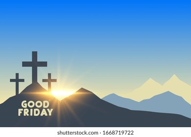 three cross symbols with sunrise good friday background