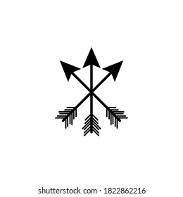 Drei gekreuzte schwarze Pfeile einzeln auf Weiß. Flat Abenteuer Symbol. Gut für Web- und Softwareschnittstellen. Campin, Jagd. Wilde Ferien.