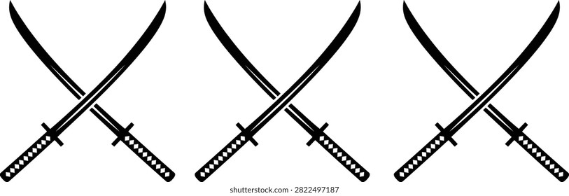 Three crossed samurai swords in black and silver