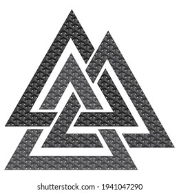 Three Crossed Triangles With 3d Pattern. Sacred Sign Of Vikings. Norman Culture Symbol. Valknut Symbol Isolated On White Background
