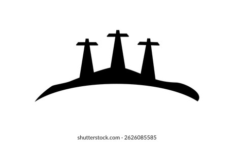 three crosses bottom view, black isolated silhouette