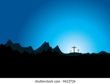 Tres cruces en la distancia fijada contra una cordillera