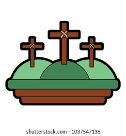 three crosses in the mountain religious scene vector illustration