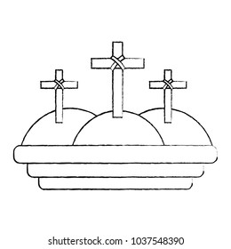 three crosses in the mountain religious scene vector illustration sketch design