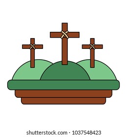 three crosses in the mountain religious scene vector illustration