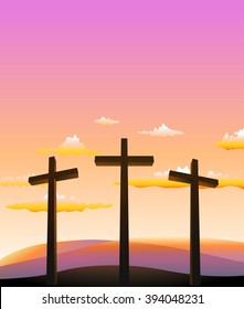 three crosses on the Calvary abstract background. vector illustration