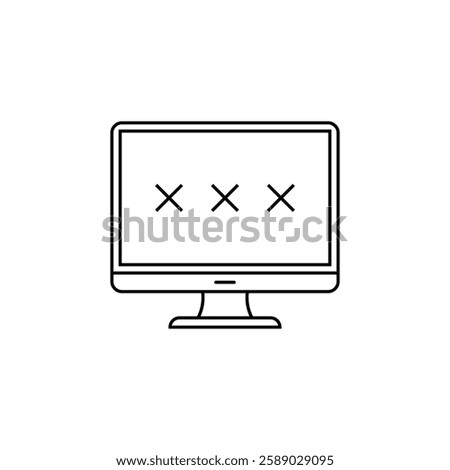 three crosses on the computer screen. PC, desktop computer with black crosses. The concept of failure. Flat design vector illustration