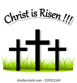 Three crosses on the grass Vector illustration Risen Christ