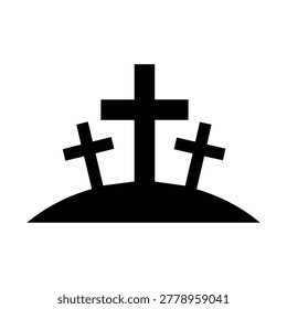 Three crosses on a hill, representing Calvary, a powerful Christian symbol of faith, sacrifice, and resurrection.