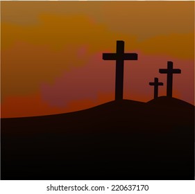 Three crosses on a hill vector