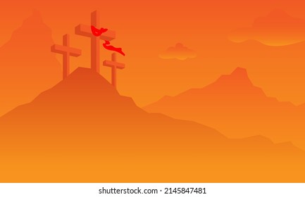 The three crosses on the mountain show the sacrifice of Christ and are commonly called Good Friday. Suitable for everything related to Christian events
