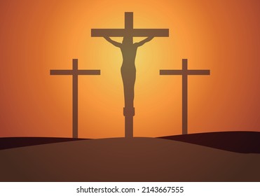 Three crosses at sunset for Holy Week.