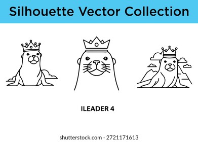 Silueta de tres animales coronados aislados en el fondo blanco, Vector