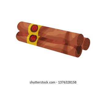 Three Cuban cigars on a white background. Vector illustration.