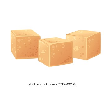 Tres cubos de ilustración vectorial de azúcar marrón natural aislados en fondo blanco