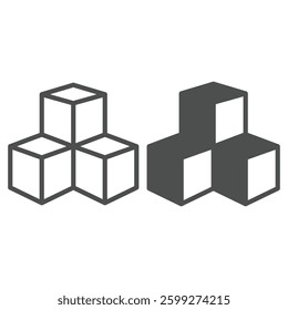 Three cubes of program data line and solid icon, neural network concept. Vector graphics. Database storage, data training sign on white background, outline style icon for mobile or web design