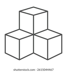 Three cubes of program data thin line icon, neural network concept. Vector graphics. Database storage, data training sign on white background, outline style icon for mobile or web design