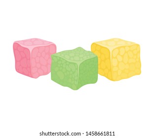 Three cubes of rahat delight. Vector illustration on white background.