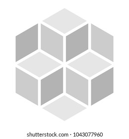 Three cubes in shades of grey, isometric view
