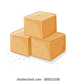 Three Cubes Of Sweet Brown Sugar, Vector Illustration