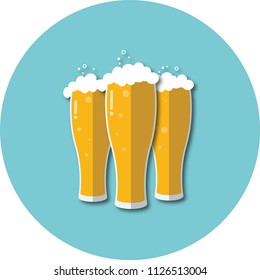 Three cup of beer on blue background
