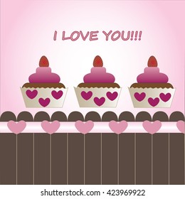 three cupcakes with note I LOVE YOU