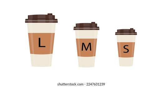 Three cups for coffee and tea of different sizes: L, M, S.