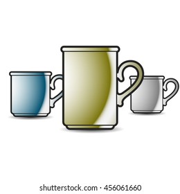 three cups in gold, blue & silver