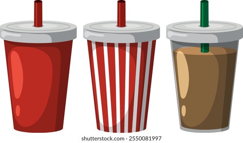 Three cups with lids and colorful straws