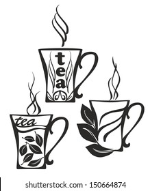 three cups of tea with rose tea silhouette